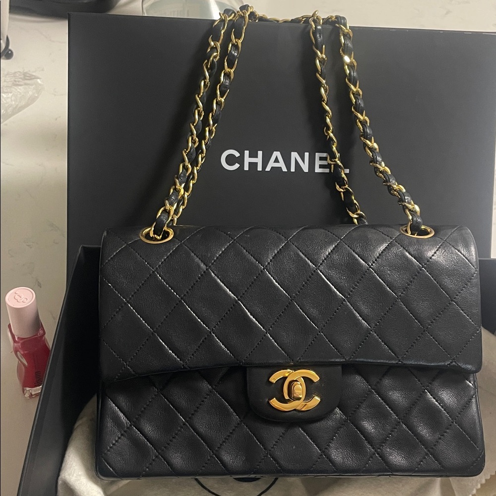 Authentic CHANEL Black Lambskin Leather Small Double Flap Bag Purse Gold HW RARE - Picture 16 of 17